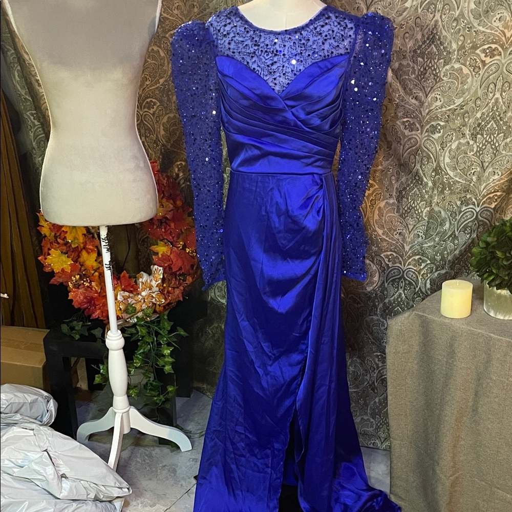 Royal Blue Sequin Long Sleeve Dress